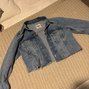 Zara Light Blue Crop Denim Jacket